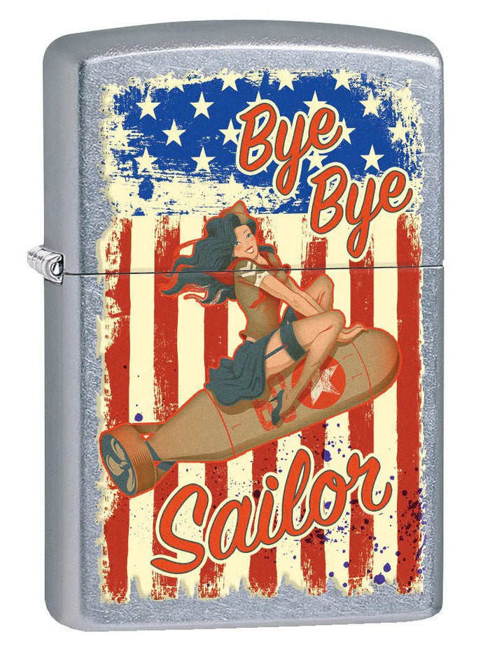 Zippo Lighter Bye Bye Sailor Pin Up Girl Street Chrome