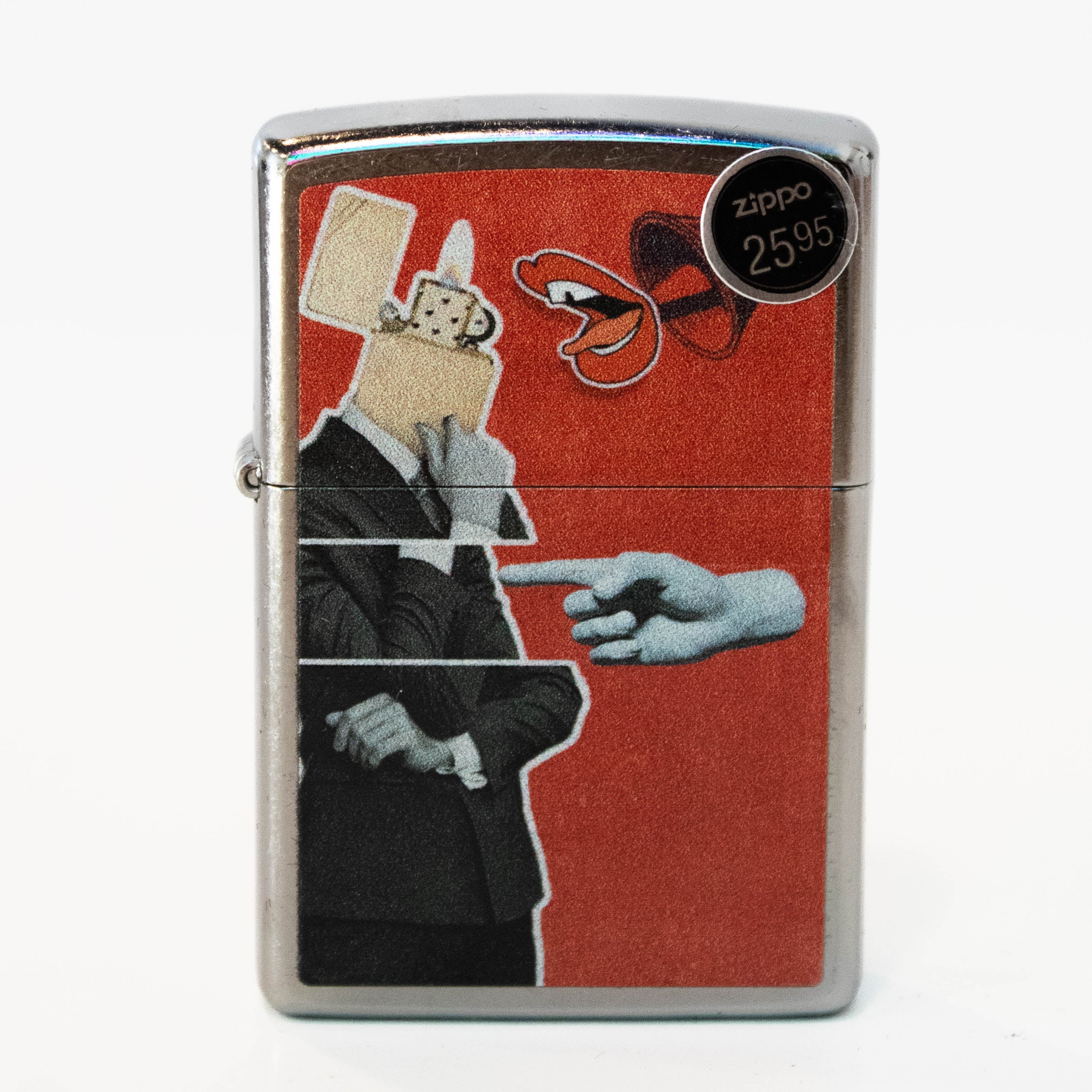 Zippo lighter featuring collage design on street chrome finish
