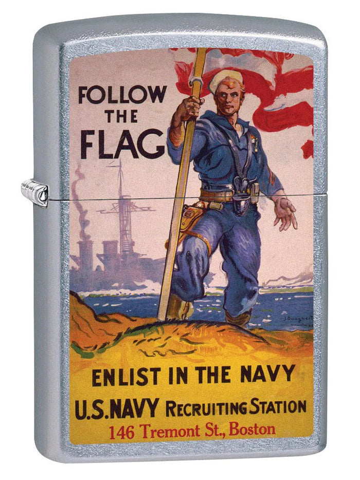 Zippo Lighter Military Poster US Navy Follow the Flag Street Chrome