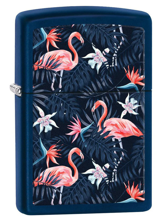 Zippo Lighter Pink Flamingo Pattern Navy Matte