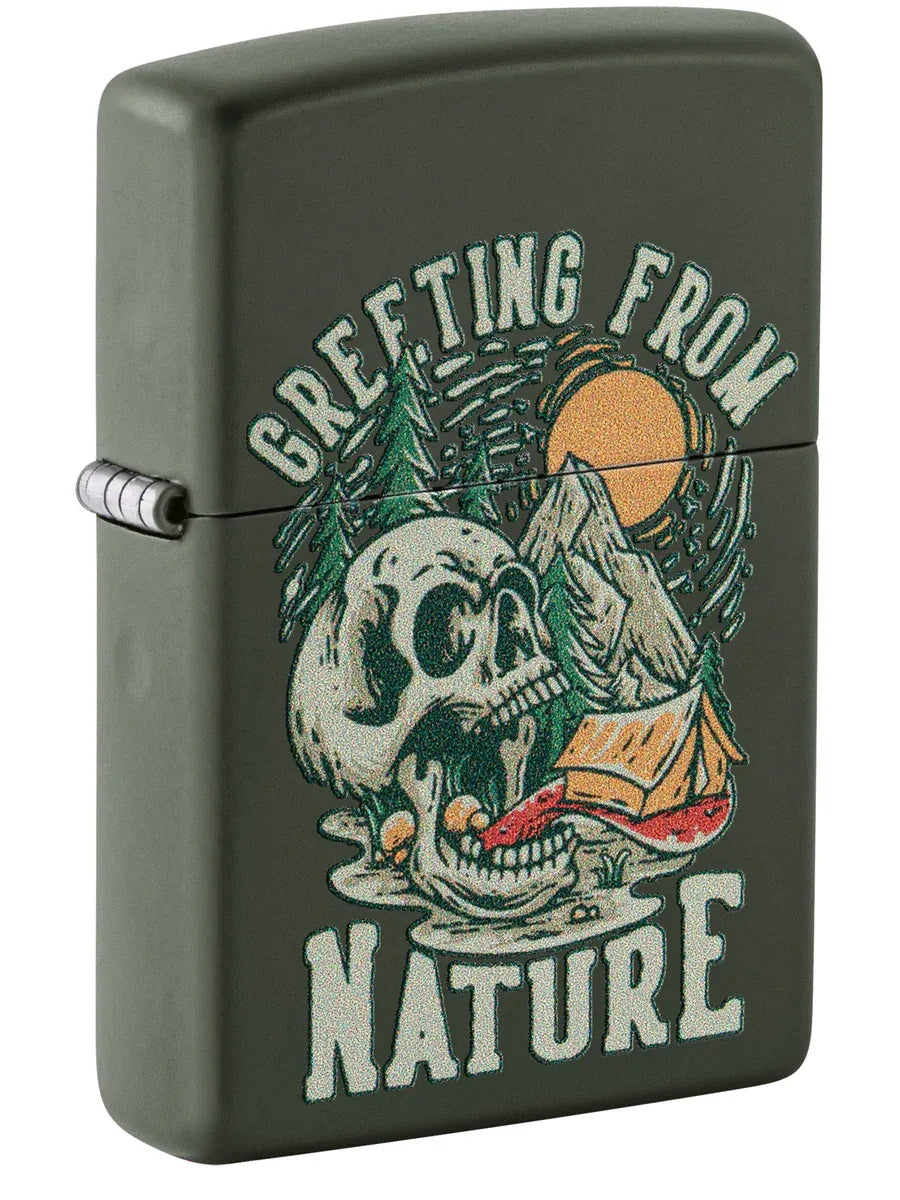 Zippo Lighter: Skull and Nature Design