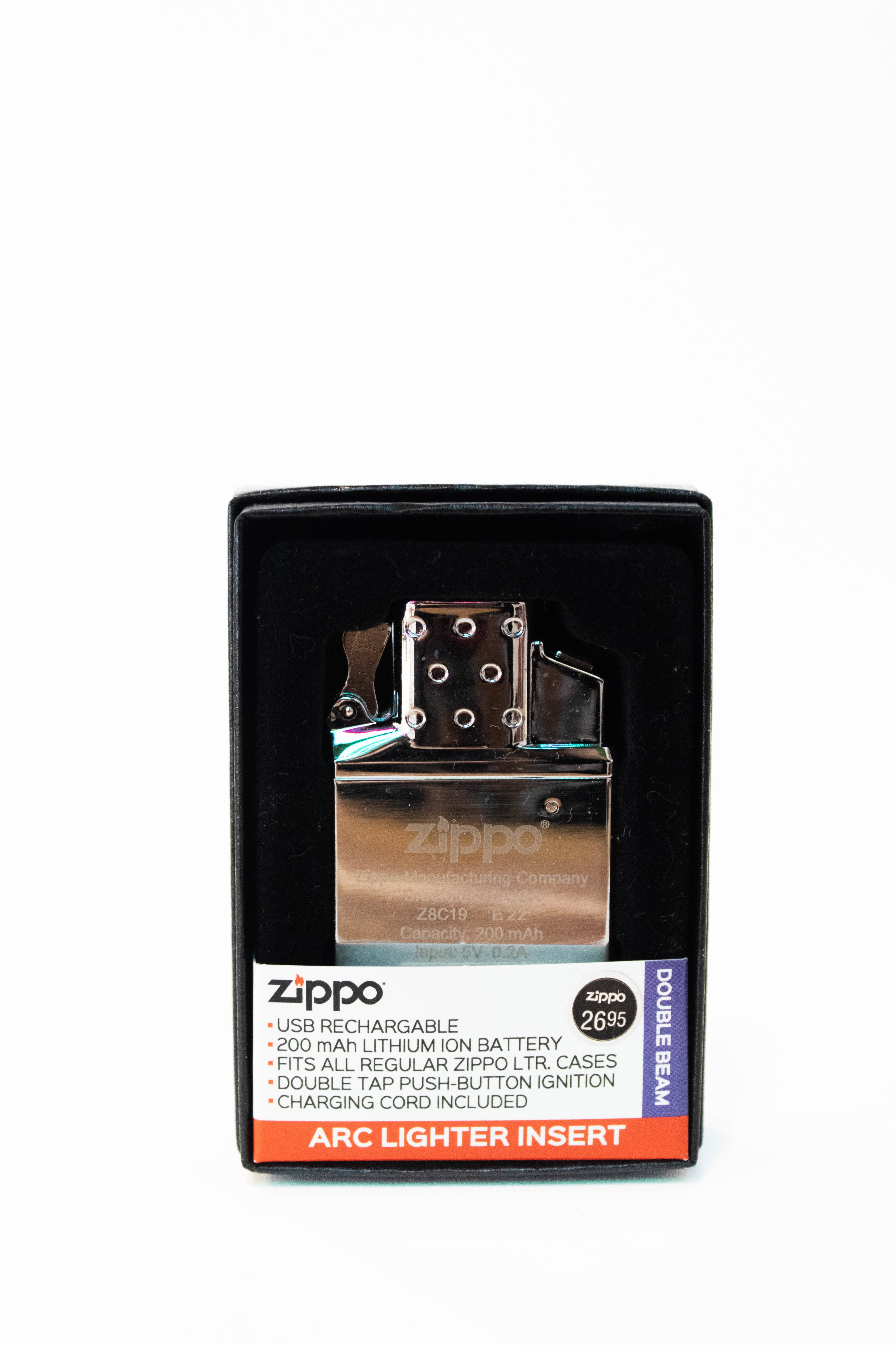 Zippo electric arc lighter insert with dual arc ignition