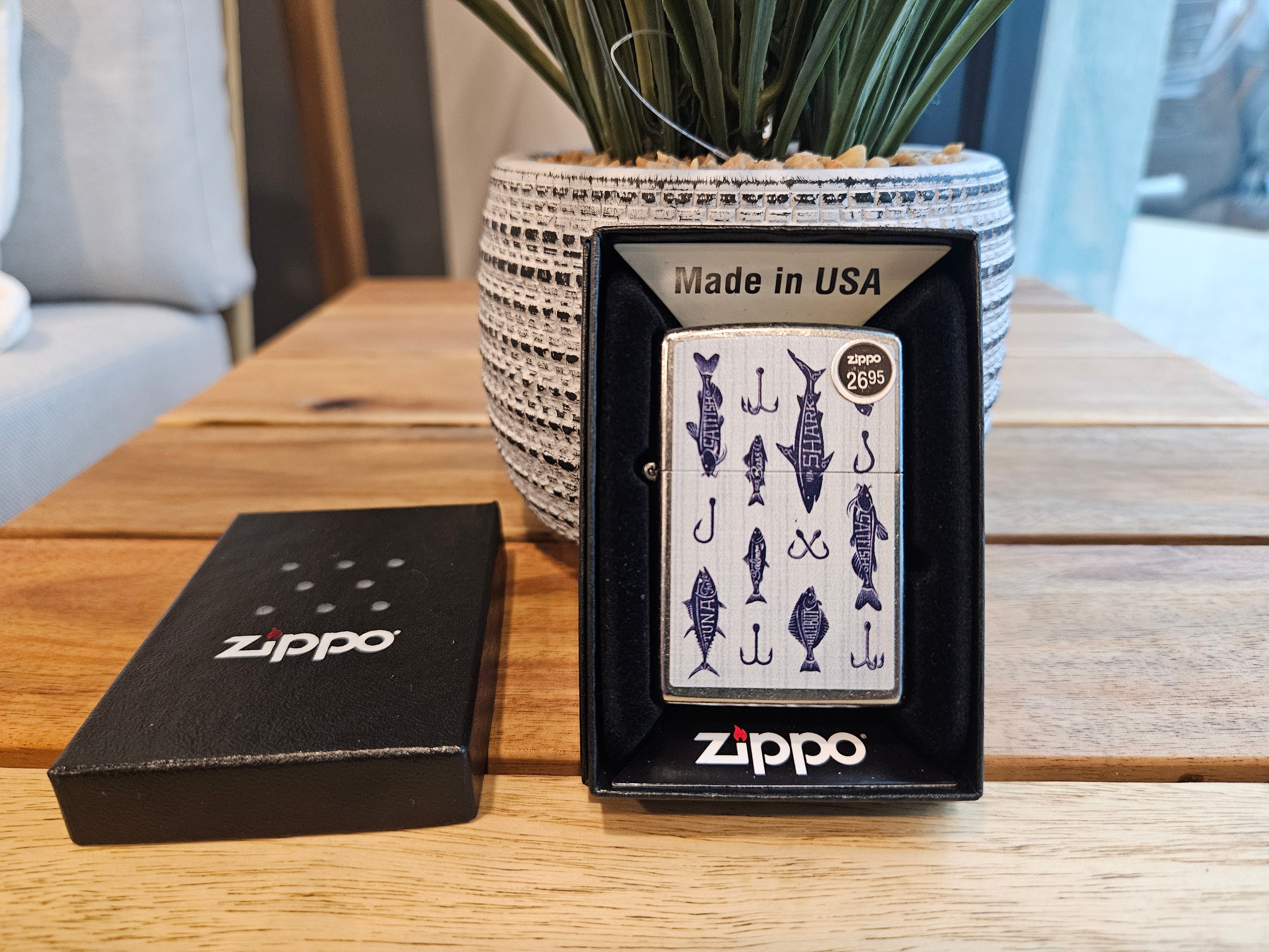 Zippo Lighter Off the Hook Fishing Design Street Chrome