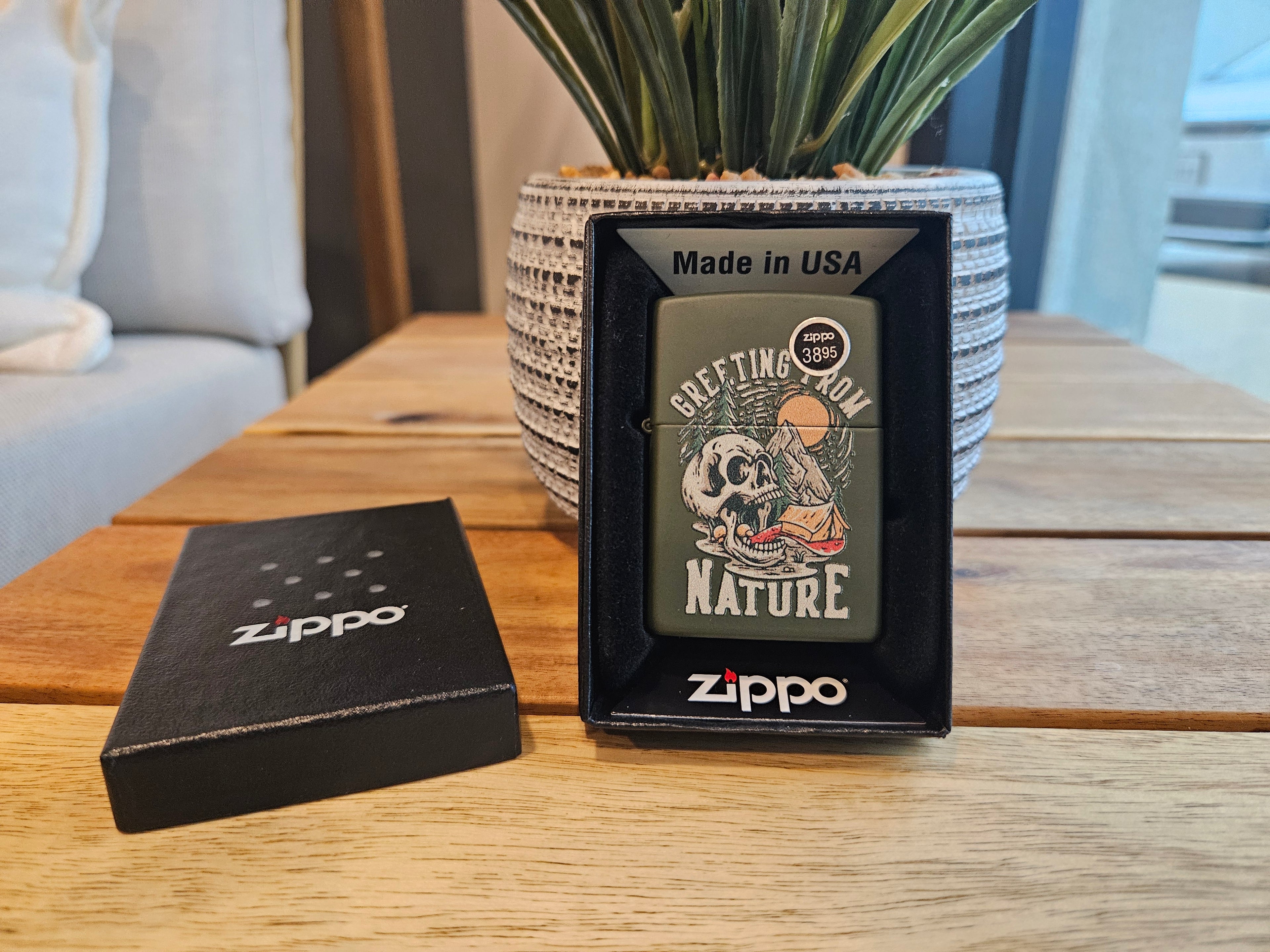 Zippo Lighter: Skull and Nature Design