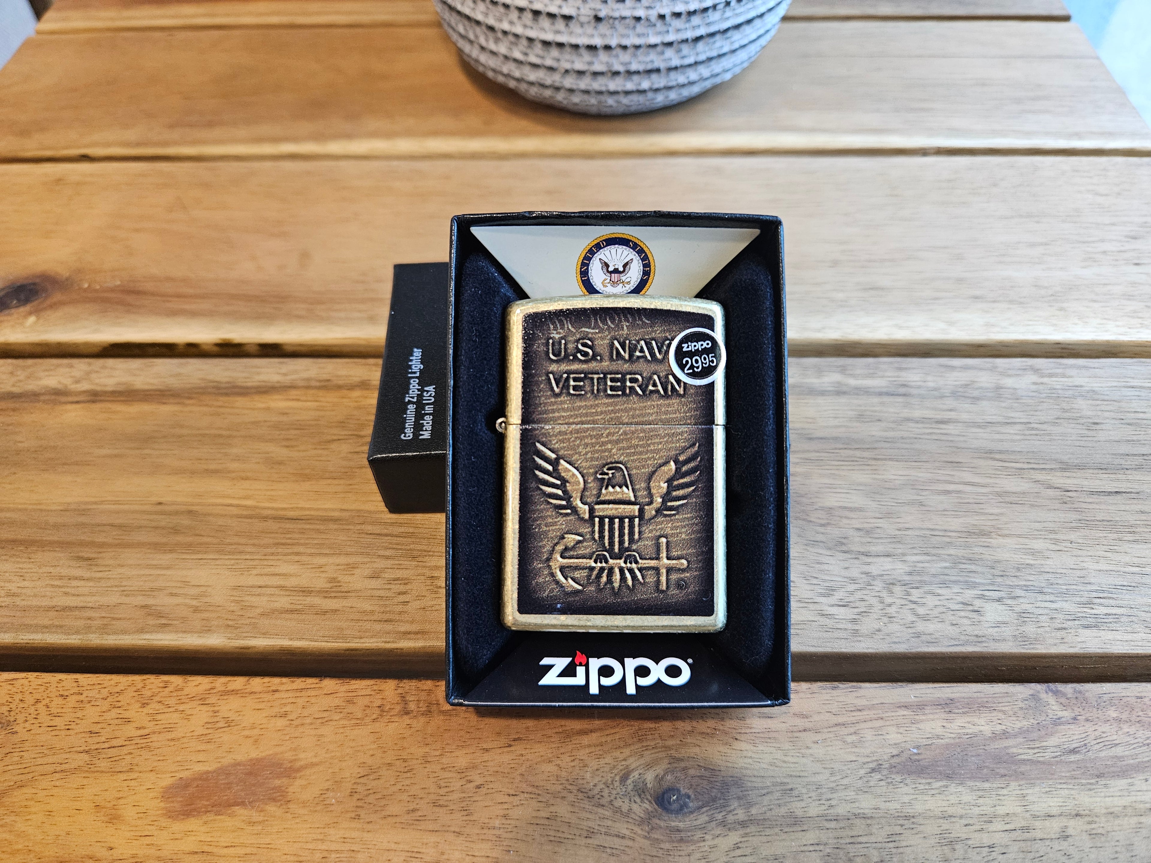 Zippo Lighter US Navy Veteran Street Brass