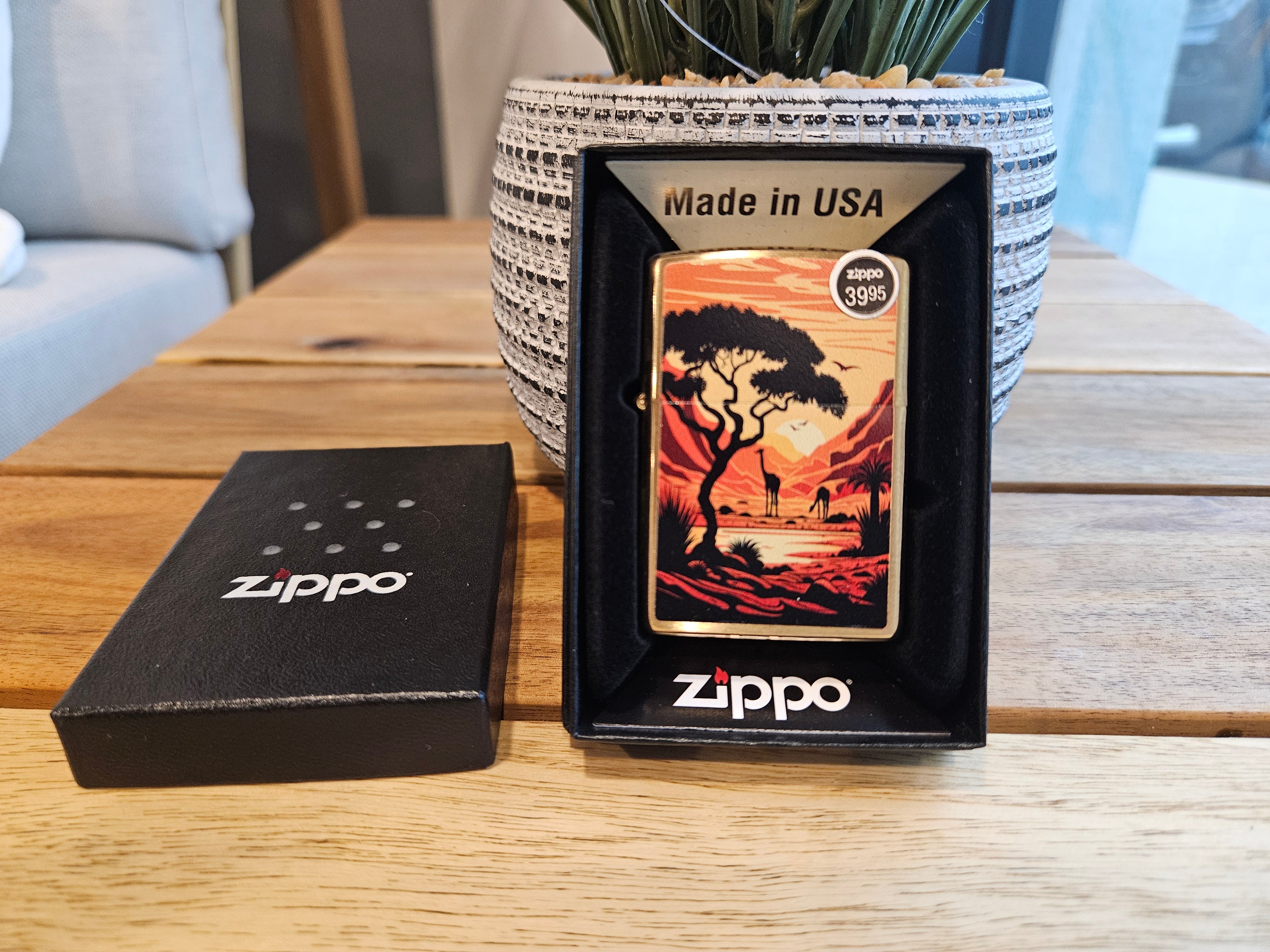 Zippo Lighter Giraffes in the Wild Brushed Brass