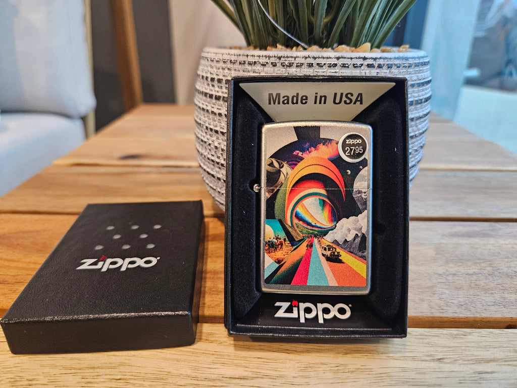 Zippo Lighter Trippy Travel Design Satin Chrome
