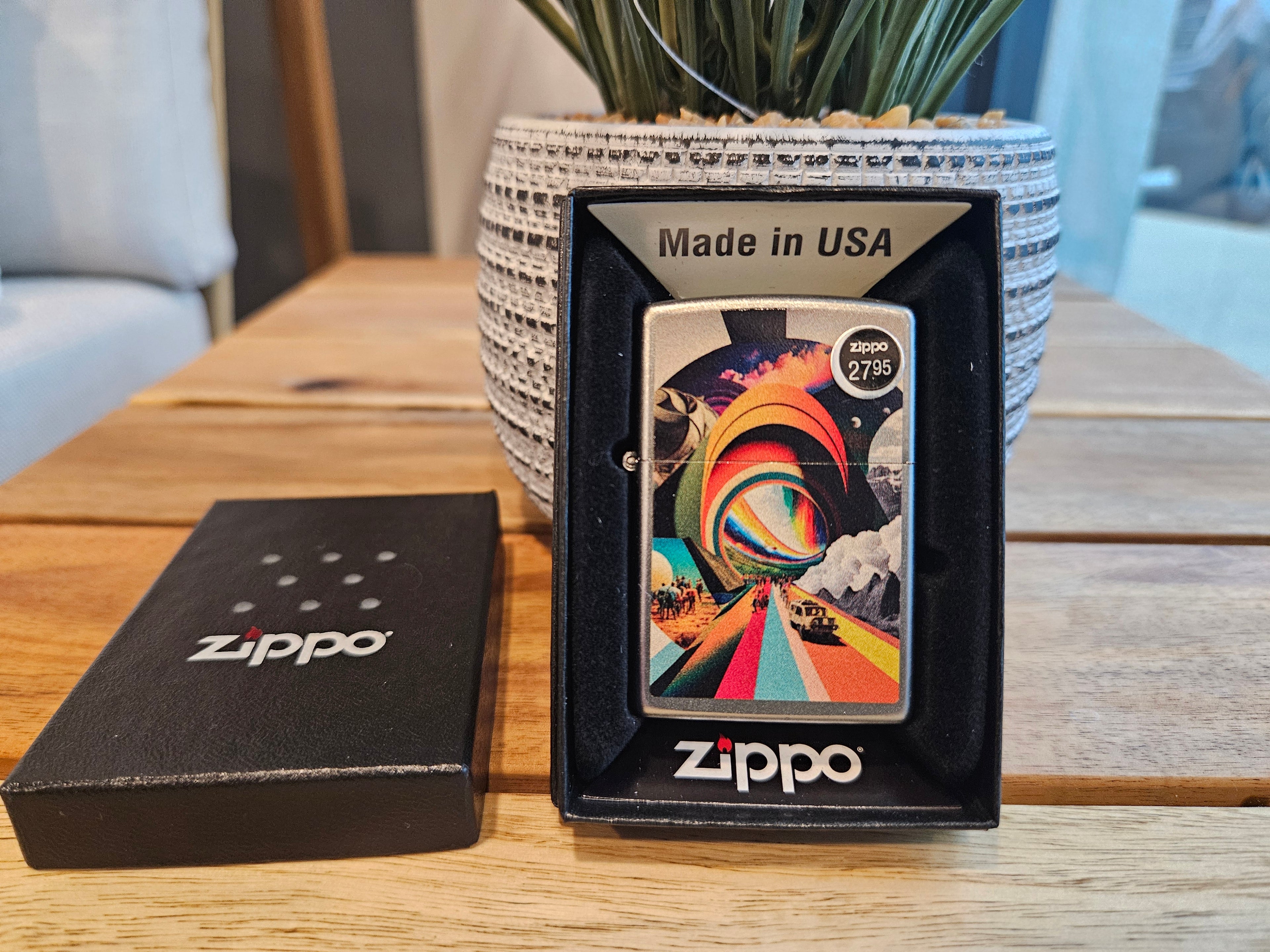 Zippo Lighter Trippy Travel Design Satin Chrome